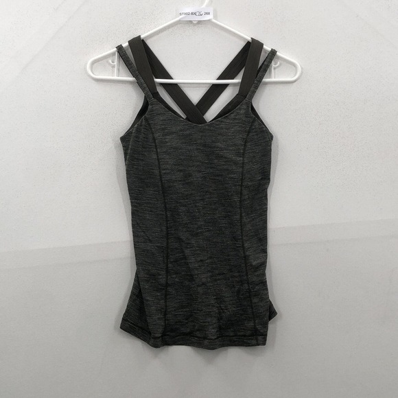 Lululemon Tops - Lululemon Run For Gold Womens Heathered Black Built-In Bra Pullover Tank Top 4